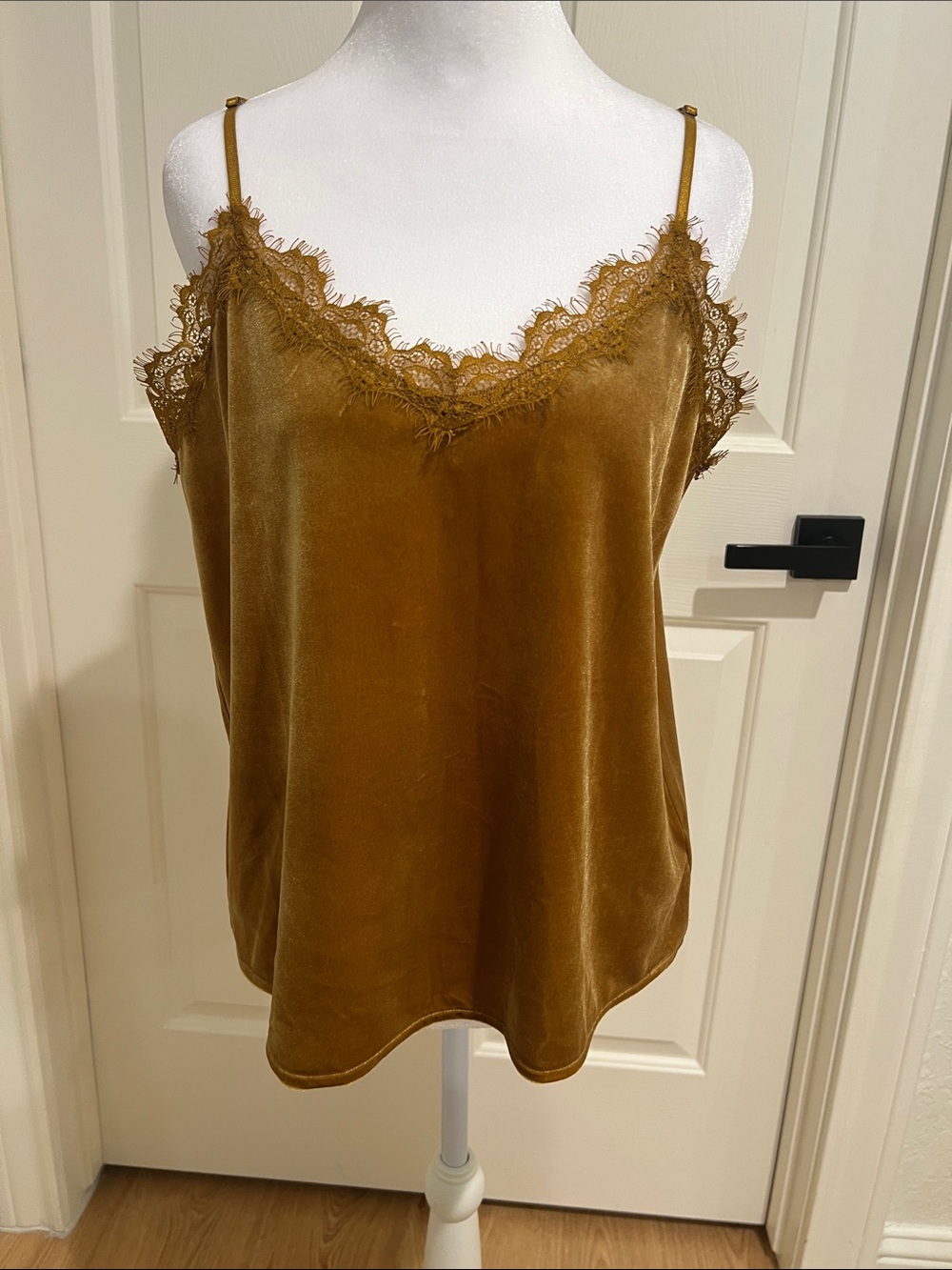 Miss Me Velvet Lace Trim Cami Tank Top - Golden Brown